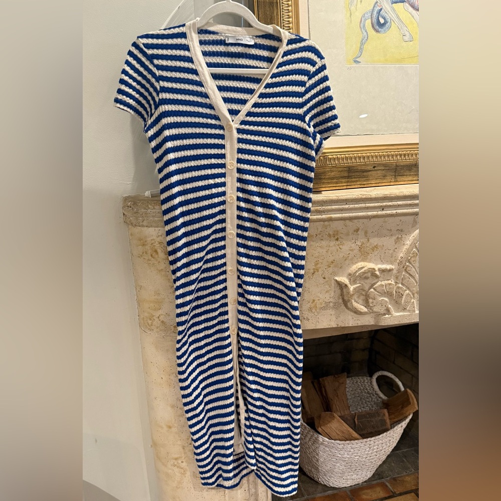 Mango Blue and White Striped Top